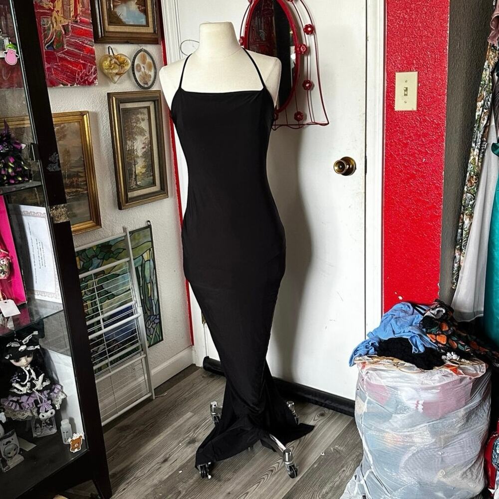no brand formal maxi long black dress strappy